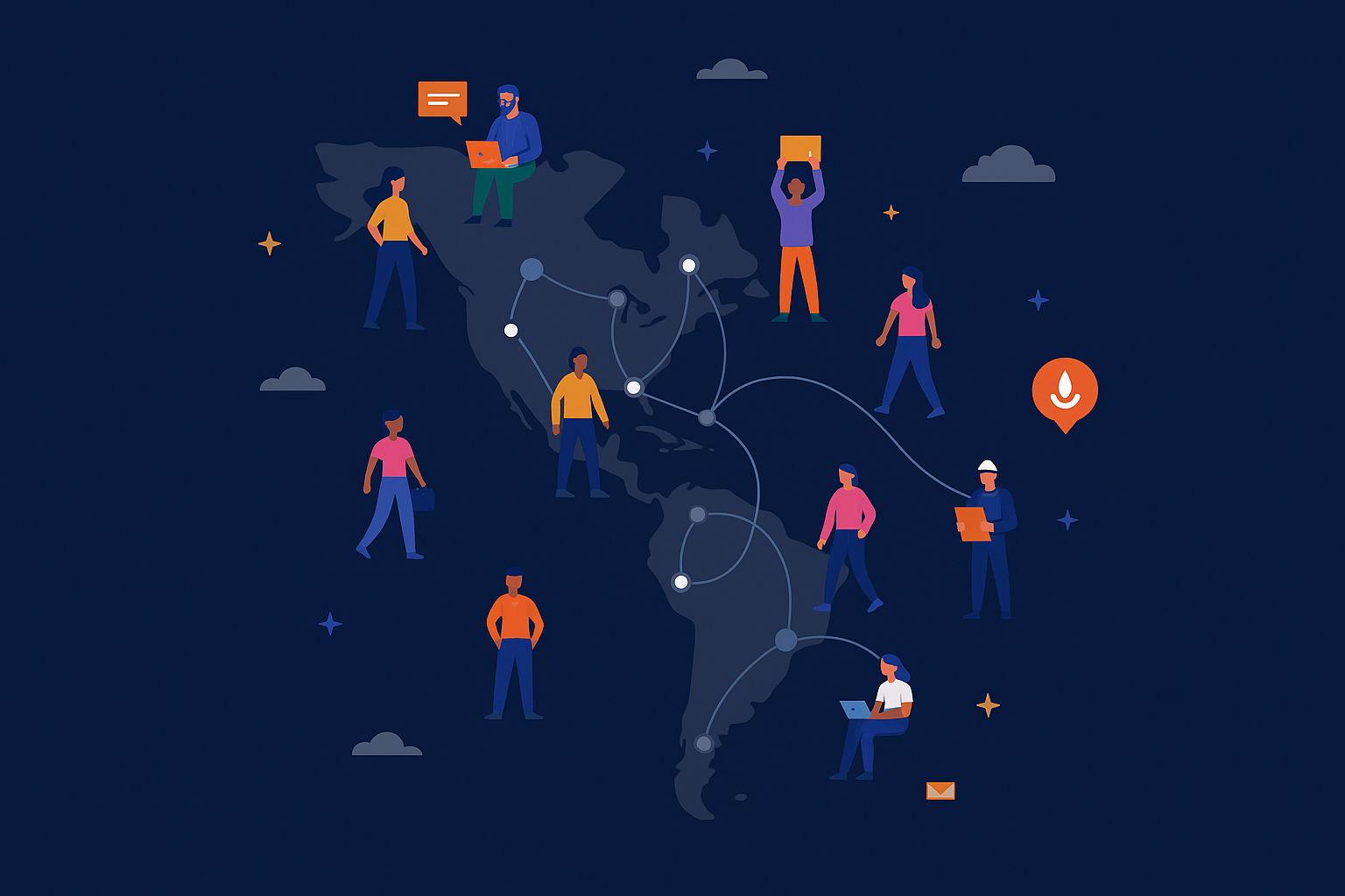 Map of the Americas with network